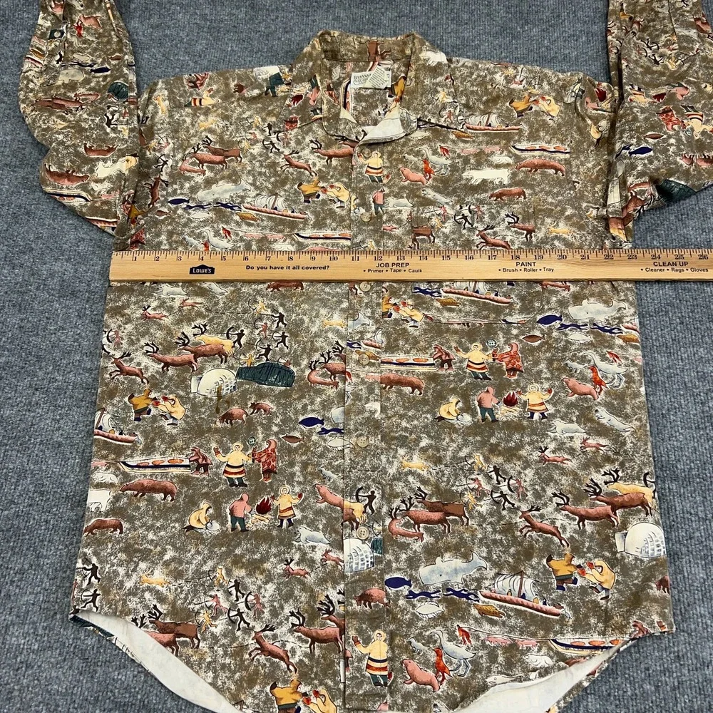 Vintage Banana Republic Safari Long Sleeve Shirt Men M Brown Animals‎ Print AOP